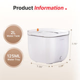 2L water tank, 125ml water tray, diamension 7.28*7.28*7.75 inches